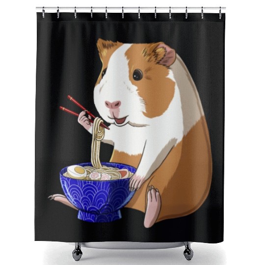 Funny Japanese Kawaii Ramen Noodles Guinea Pig Shower Curtains