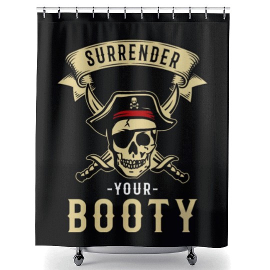 Surrender Your Booty Pirate Skull Crossbones Shower Curtains