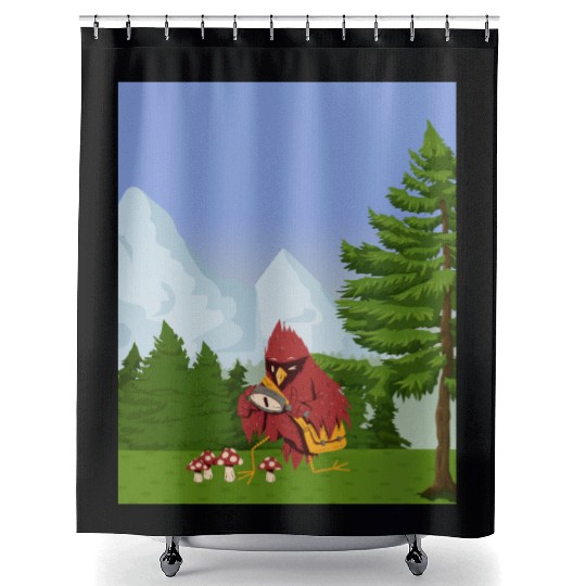 Cardinal Bird Foraging Collecting Mushrooms Shower Curtains