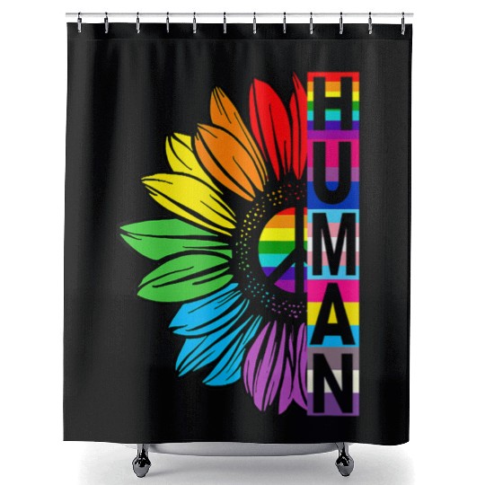 HUMAN Sunflower LGBT Flag Gay Pride Month LGBTQ Shower Curtains