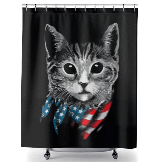 Cat 4th Of July American Flag Patriotic Cat Gift Shower Curtains