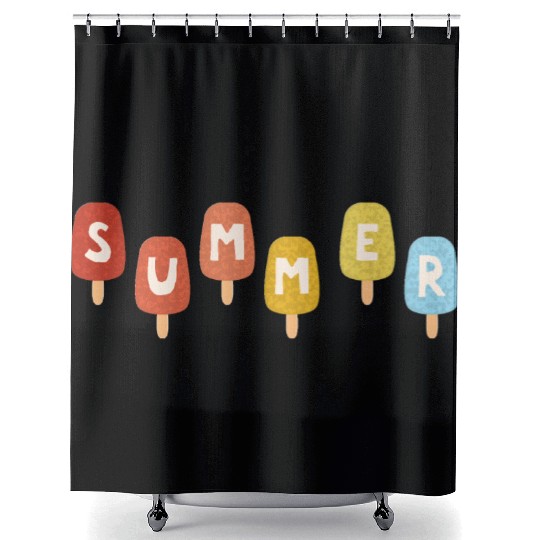 Colorful ICE CREAM STICKS with SUMMER Word Shower Curtains