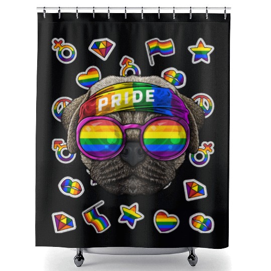 LGBT Pug Gay Pride Month Dog Rainbow Lesbian Shower Curtains
