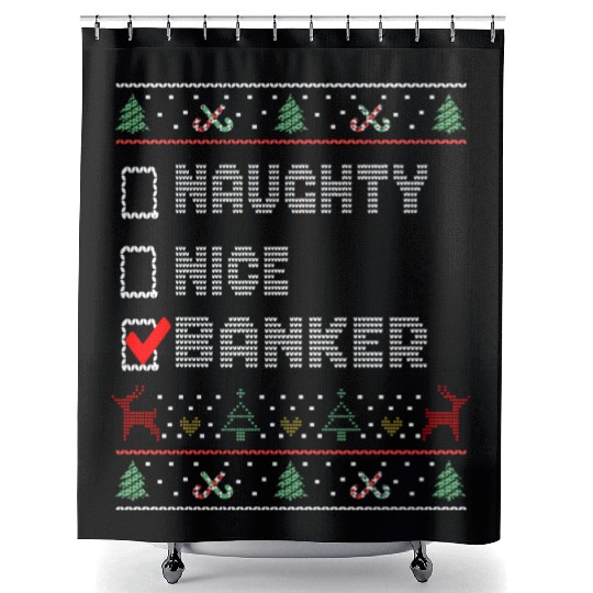 Naughty Nice Banker, Matching Christmas Group Shower Curtains