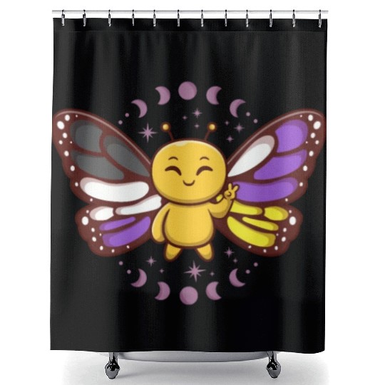 Gender Non-Binary Monarch Butterfly Subtle Pride Shower Curtains