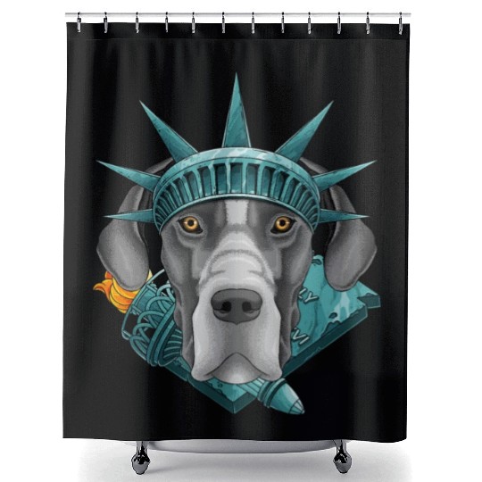 Statue Of Liberty Great Dane 4th Of July Dog USA A Shower Curtains