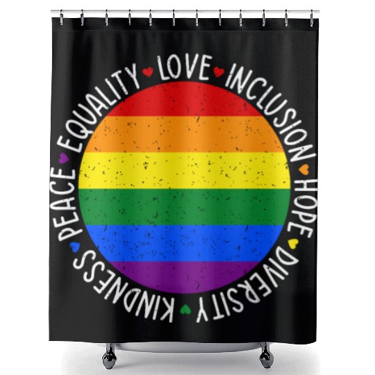 Kindness Equality Love LGBTQ Rainbow Flag Gay Shower Curtains
