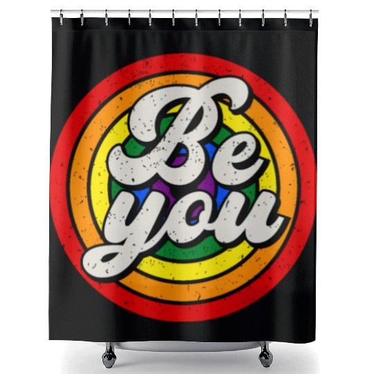 Be You Pride LGBTQ Gay Ally Rainbow Retro Vintage Shower Curtains