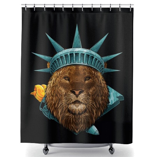 Statue Of Liberty Lion 4th Of July Animal USA Amer Shower Curtains