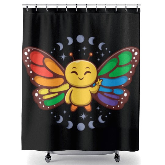 LGBTQ Rainbow Flag Monarch Butterfly Pride Month Shower Curtains
