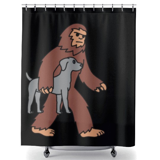 Bigfoot Sasquatch Carrying Weimaraner Shower Curtains