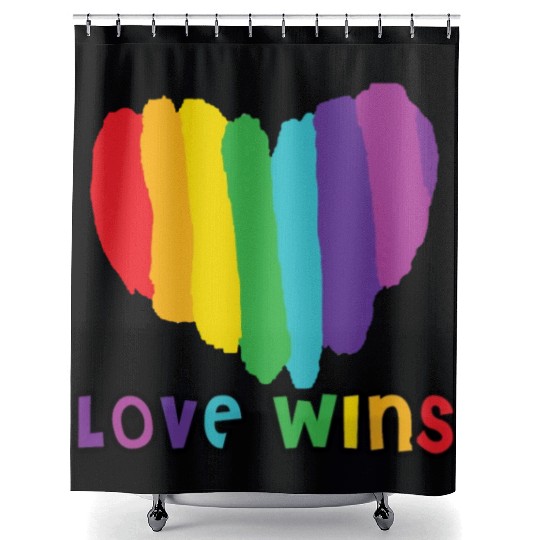 Love wins, pride rainbow heart Shower Curtains