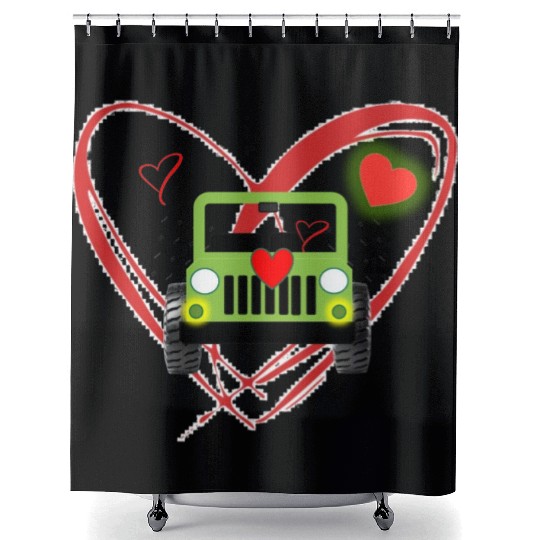 Red Heart Green Vehicle Shower Curtains