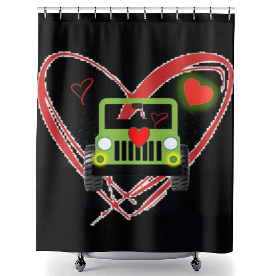 Red Heart Green Vehicle Shower Curtains