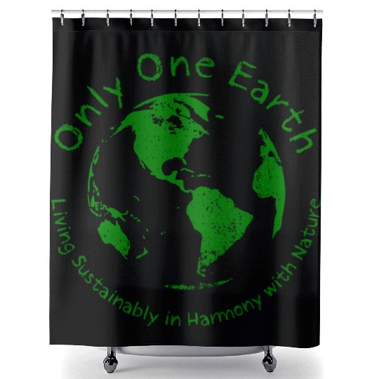 Only One Earth - dark green vintage design Shower Curtains