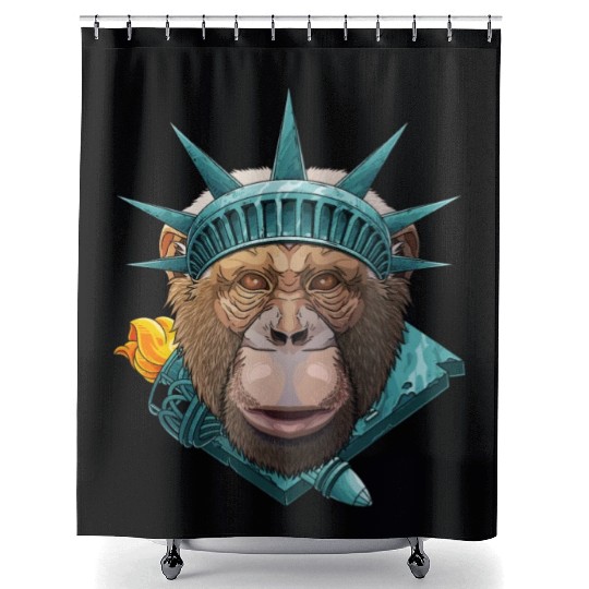 Statue Of Liberty Chimpanzee 4th Of July Animal US Shower Curtains