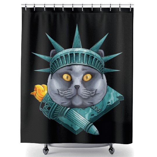 Statue Of Liberty British Shorthair 4th Of July US Shower Curtains