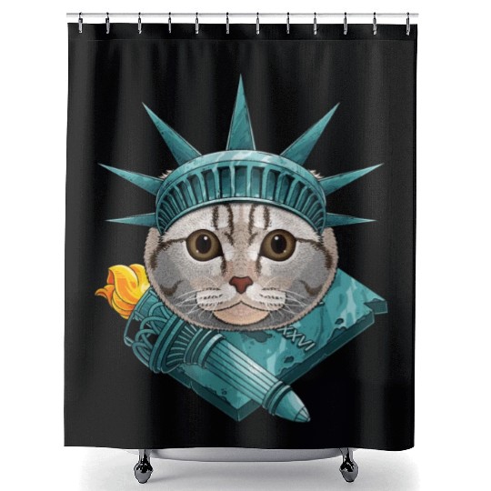 Statue Of Liberty Scottish Fold 4th Of July Cat US Shower Curtains