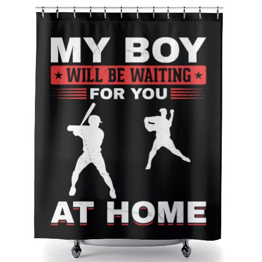 Son Baseball Catcher Pitcher Batter Dad Mom Shower Curtains