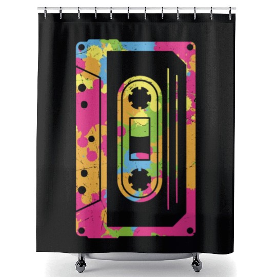 Colorful Retro Cassette Tape Shower Curtains