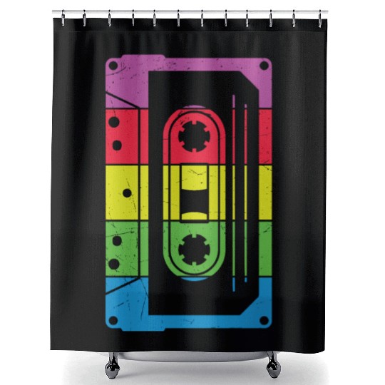 Colorful Retro Cassette Tape Shower Curtains