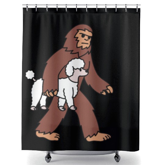 Bigfoot Sasquatch Walking Poodle Shower Curtains