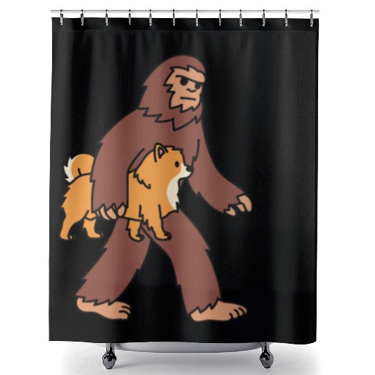 Bigfoot Sasquatch Walking Pomeranian Shower Curtains