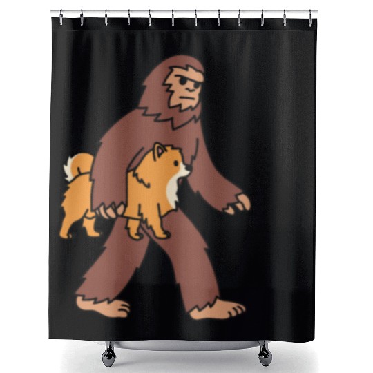 Bigfoot Sasquatch Walking Pomeranian Shower Curtains