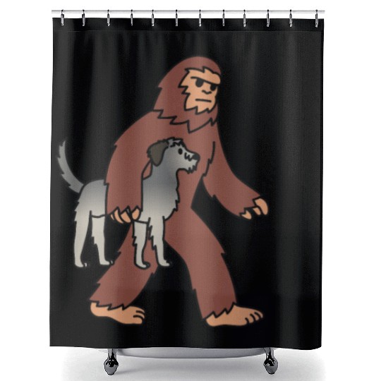 Bigfoot Sasquatch Walking Irish Wolfhound Shower Curtains