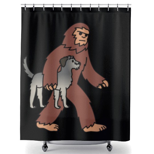 Bigfoot Sasquatch Walking Irish Wolfhound Shower Curtains