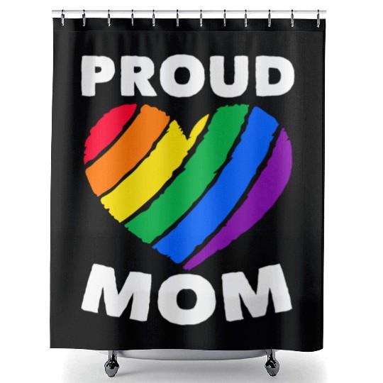 Proud Mom Colorful Heart LGBTQ Rainbow Flag Shower Curtains