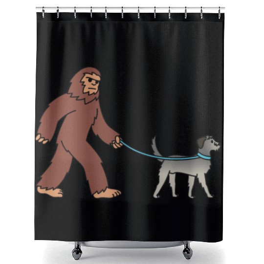 Bigfoot Sasquatch Walking Irish Wolfhound Shower Curtains