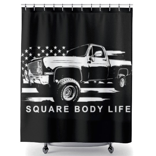 Squarebody American Flag Square Body Truck Shower Curtains