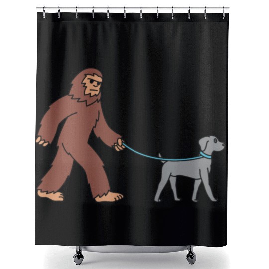 Bigfoot Sasquatch Walking Weimaraner Shower Curtains