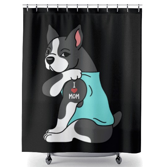 I Love Mom Tattoo Boston Terrier Shower Curtains