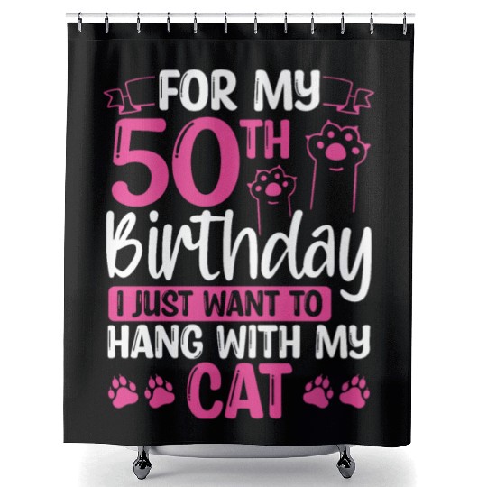 50 Year Old Cat Mom my Cat Dad Kitty 50th Birthday Shower Curtains