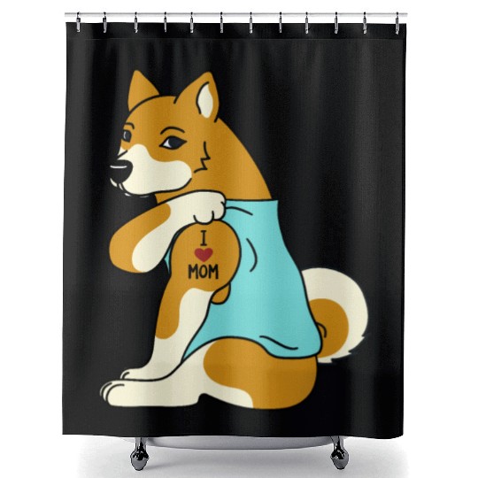 I Love Mom Tattoo Shiba Inu Shower Curtains