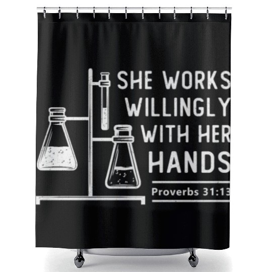 Lab Tech She Works Willingly Laboratory Science Shower Curtains