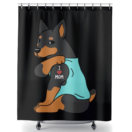 I Love Mom Tattoo Miniature Pinscher Shower Curtains