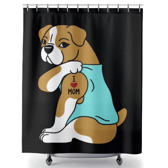 I Love Mom Tattoo English Bulldog Shower Curtains