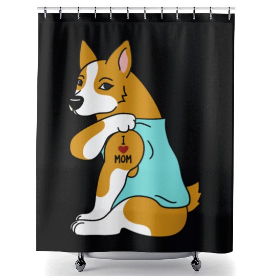 I Love Mom Tattoo Corgi Shower Curtains