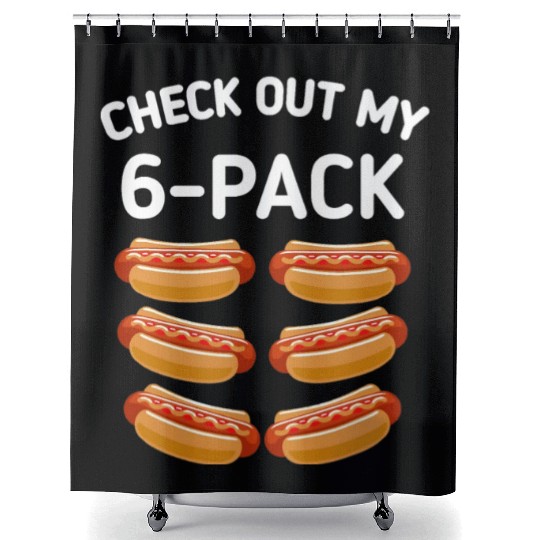 check out my 6 pack Hot dog funny gift hot dogs Shower Curtains
