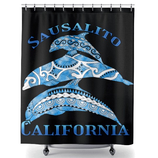 Sausalito California Vacation Tribal Dolphins Shower Curtains