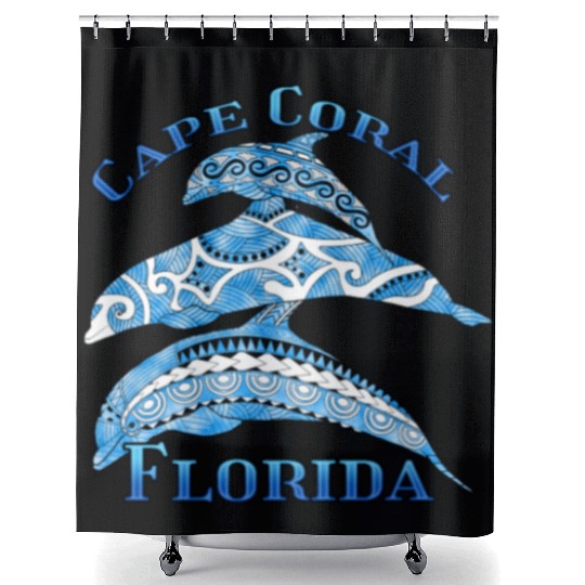 Cape Coral Florida Vacation Tribal Dolphins Shower Curtains