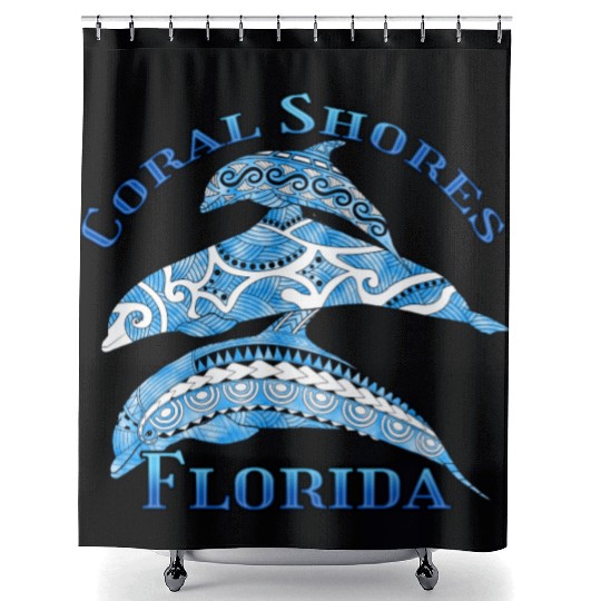 Coral Shores Florida Vacation Tribal Dolphins Shower Curtains