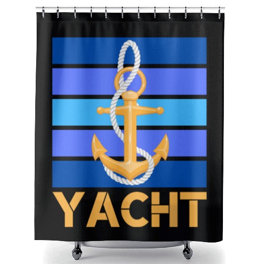 YACHT ANCHOR ORANGE AND BLUE OCEAN SEA CAPTAIN Shower Curtains