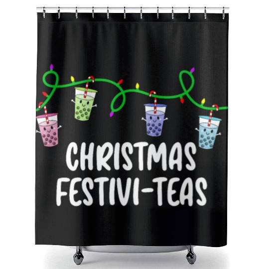 Boba Tea Relax Christmas Cute Kawaii Bubble Milk Shower Curtains