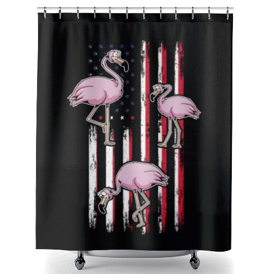Patriotic Flamingo US Flag 4th Of July Flamingo Shower Curtains