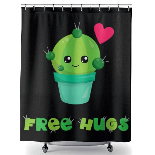 Free Hugs Shower Curtains Succulent Pun Cactus Gardening