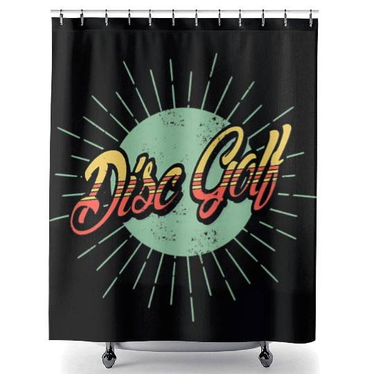 Retro Vintage Disc Golf Logo Design Graphic Shower Curtains